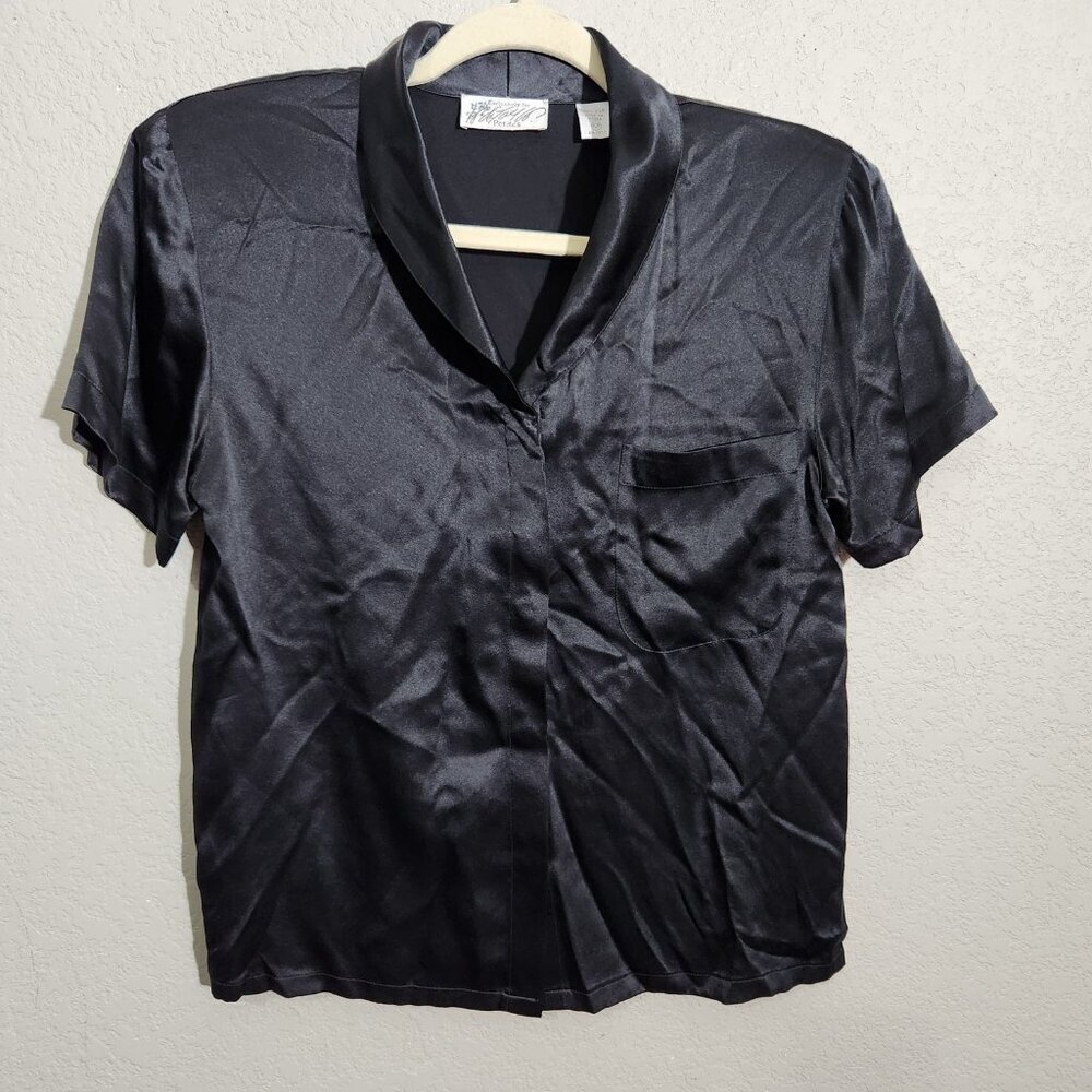 Vintage Exclusively For Petites Shirt Womens Medium Silk Short Sleeve 90s